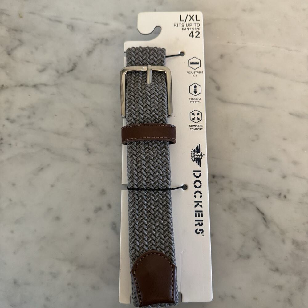 Dockers‎ Men's 1.5 in Wide Stretch Gray Braided Belt Size L/XL Fits Up To 42 In.